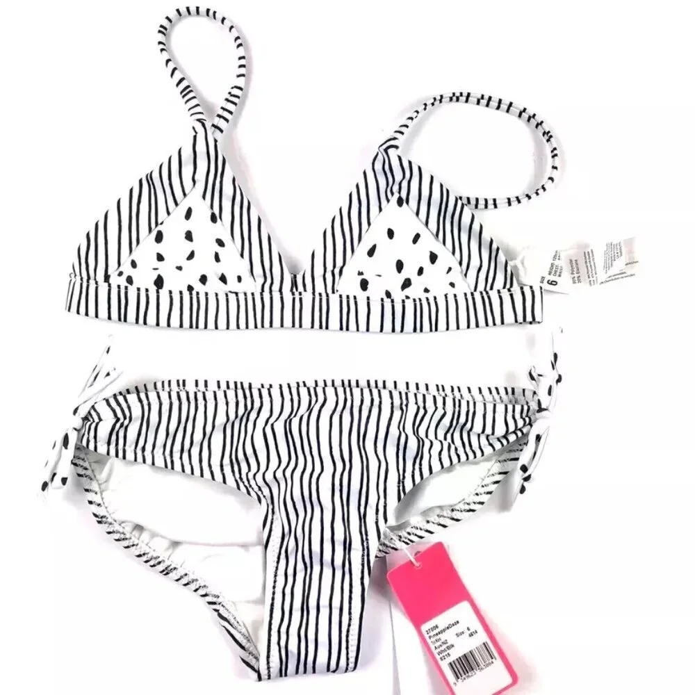 Seafolly Girl’s Tri Kini Black White Bikini Set Size 6
